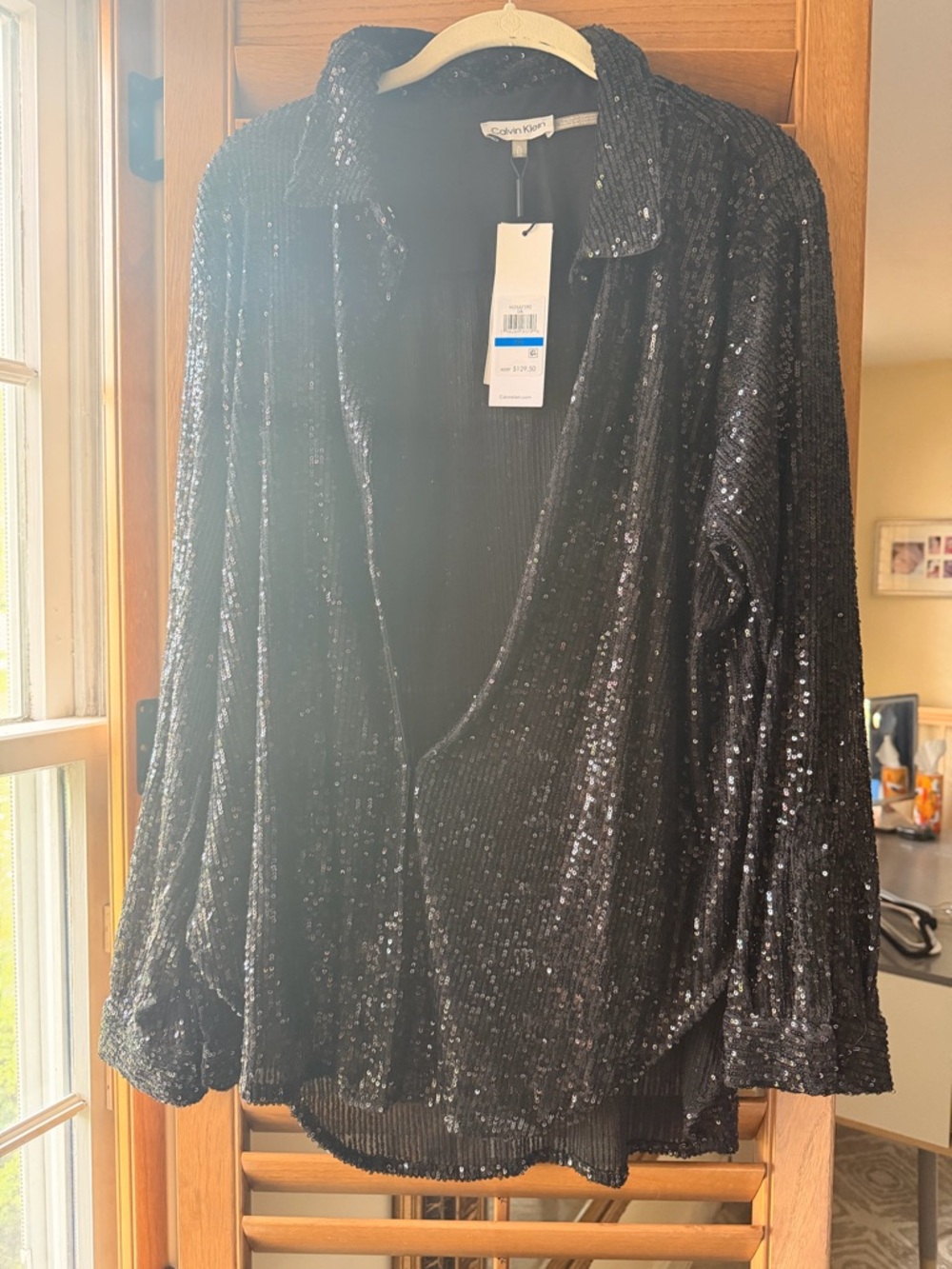 Calvin Klein Black Sequin Open Front Jacket